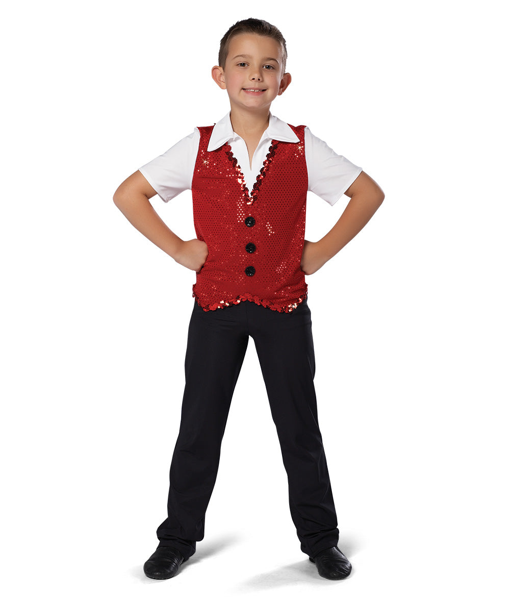 11358 Vested Shirt – Boys' Pullover Dance Shirt with Sequin Vest Look for Jazz and Holiday Performances
