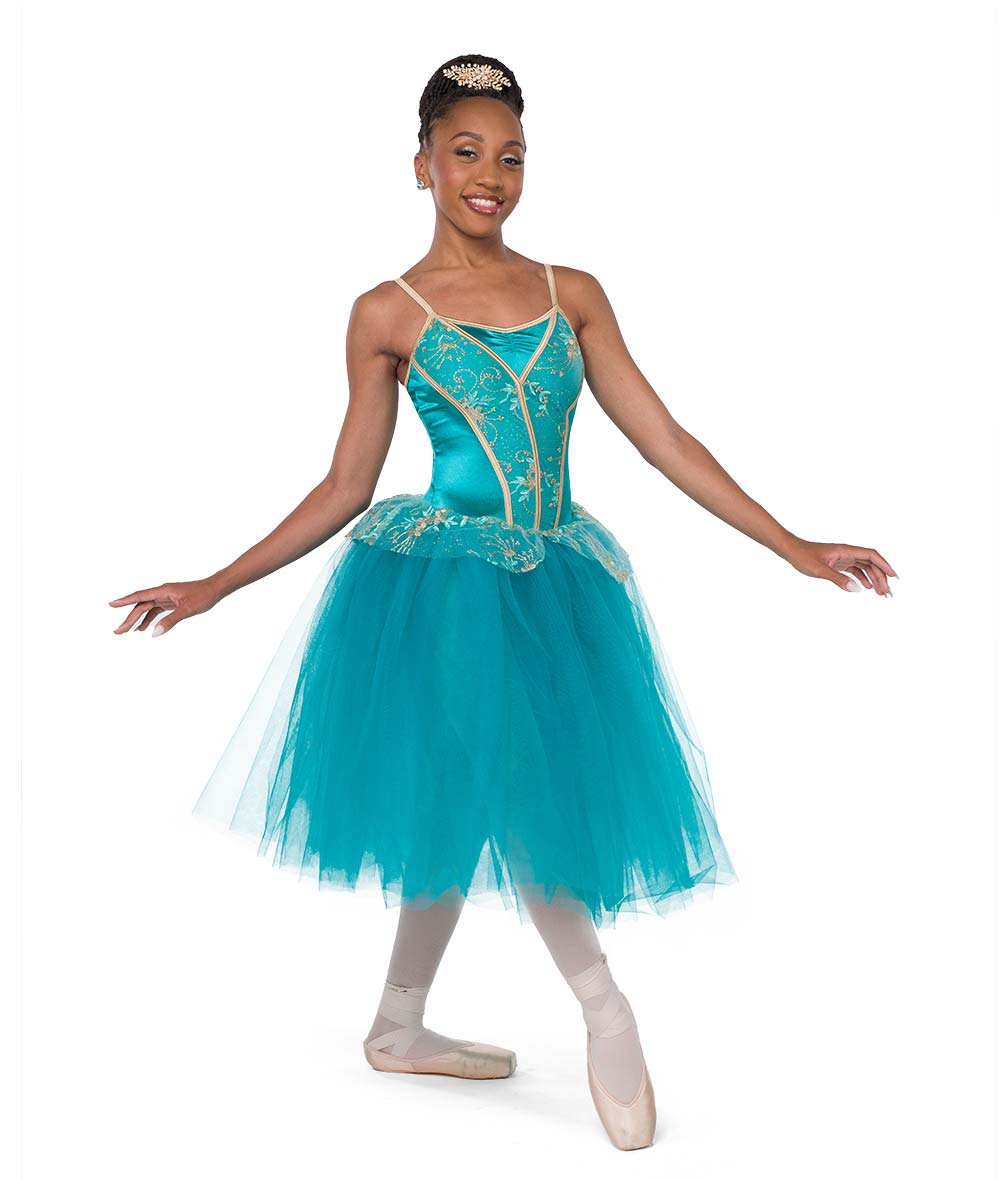 26056Y La Esmeralda – Jade Ballet Costume with Stretch Satin Bodice and Tulle Tutu