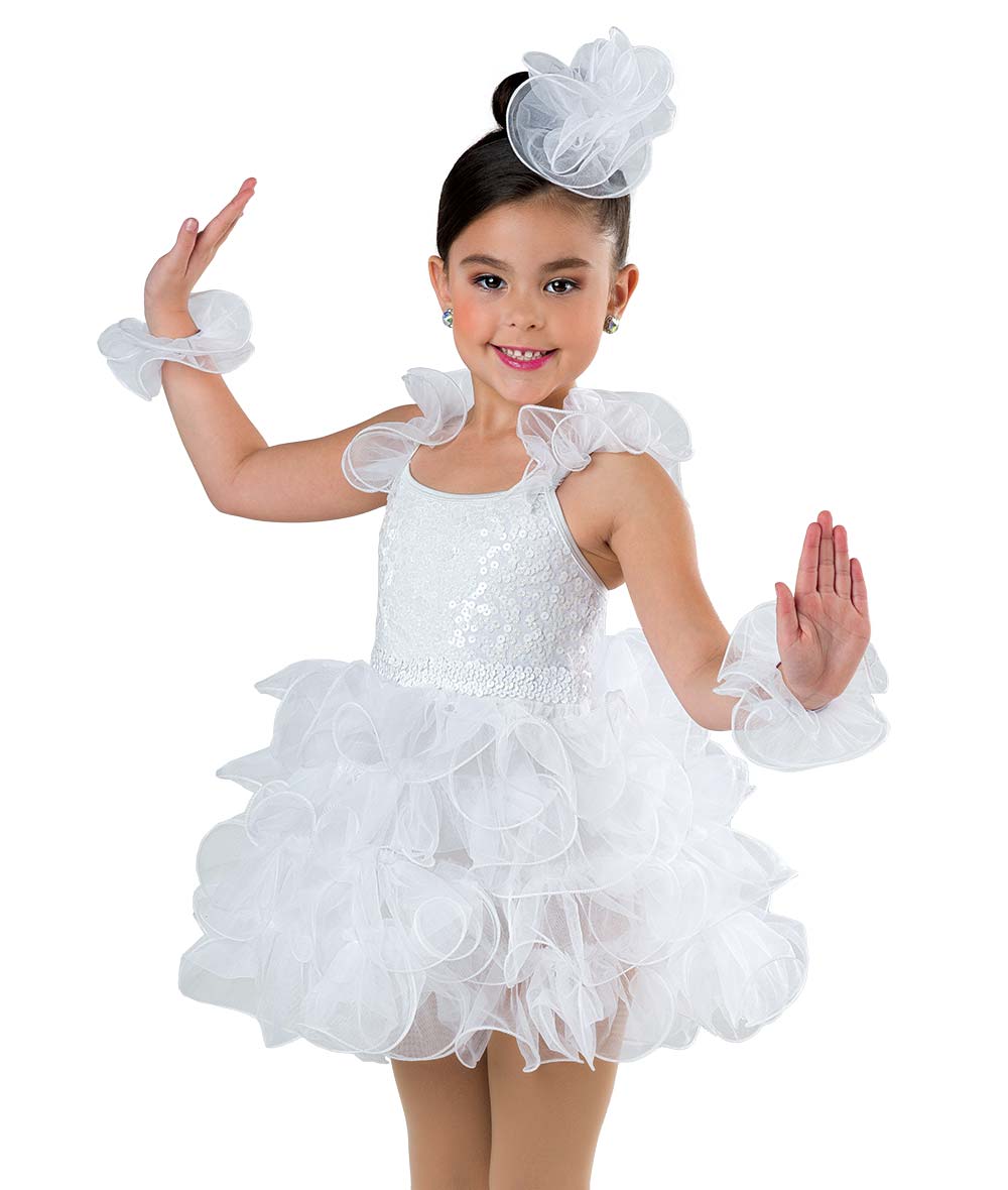 H676Y Snow Day – White Holiday Dance Costume with Curly Organza Tutu