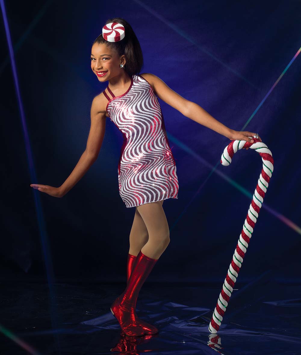 H711 Christmas Twist – Peppermint Swirl Holiday Dance Dress with Sequin Pattern