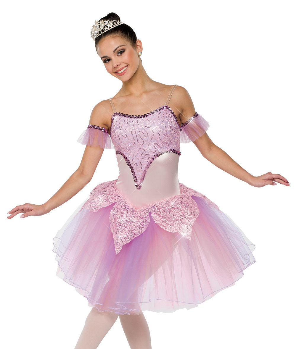 H702 Sugarplum – Pink Sequin Ballet Costume with Floral Lace and Romantic Tulle Tutu