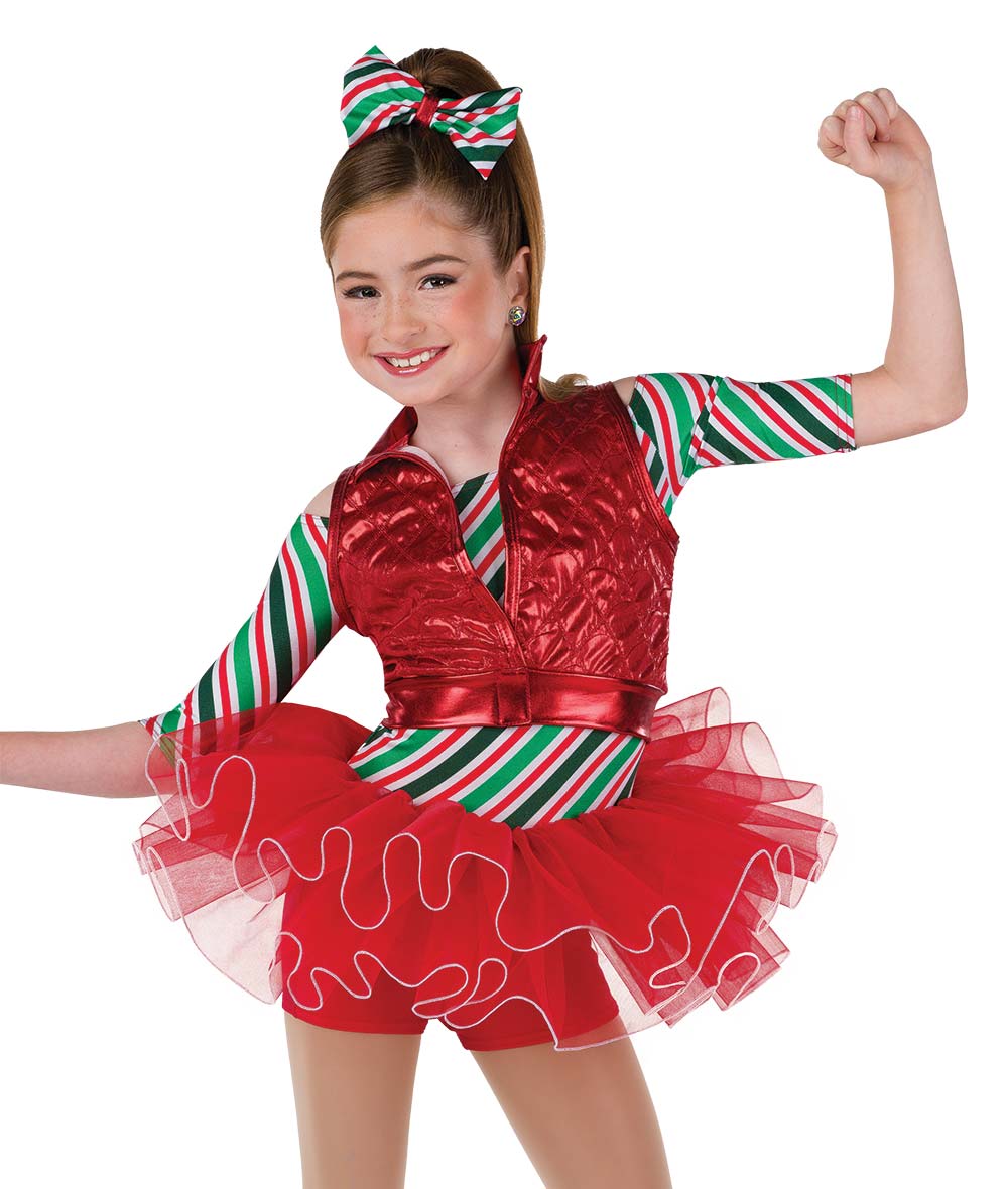 H678 Jingle Dem Bells – Holiday Candy Cane Dance Costume with Tutu and Quilted Vest
