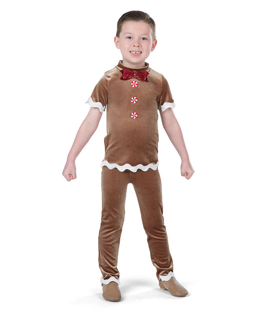 H659 Sweet Gingerbread Guy – Holiday Dance Costume for Guys with Peppermint Buttons