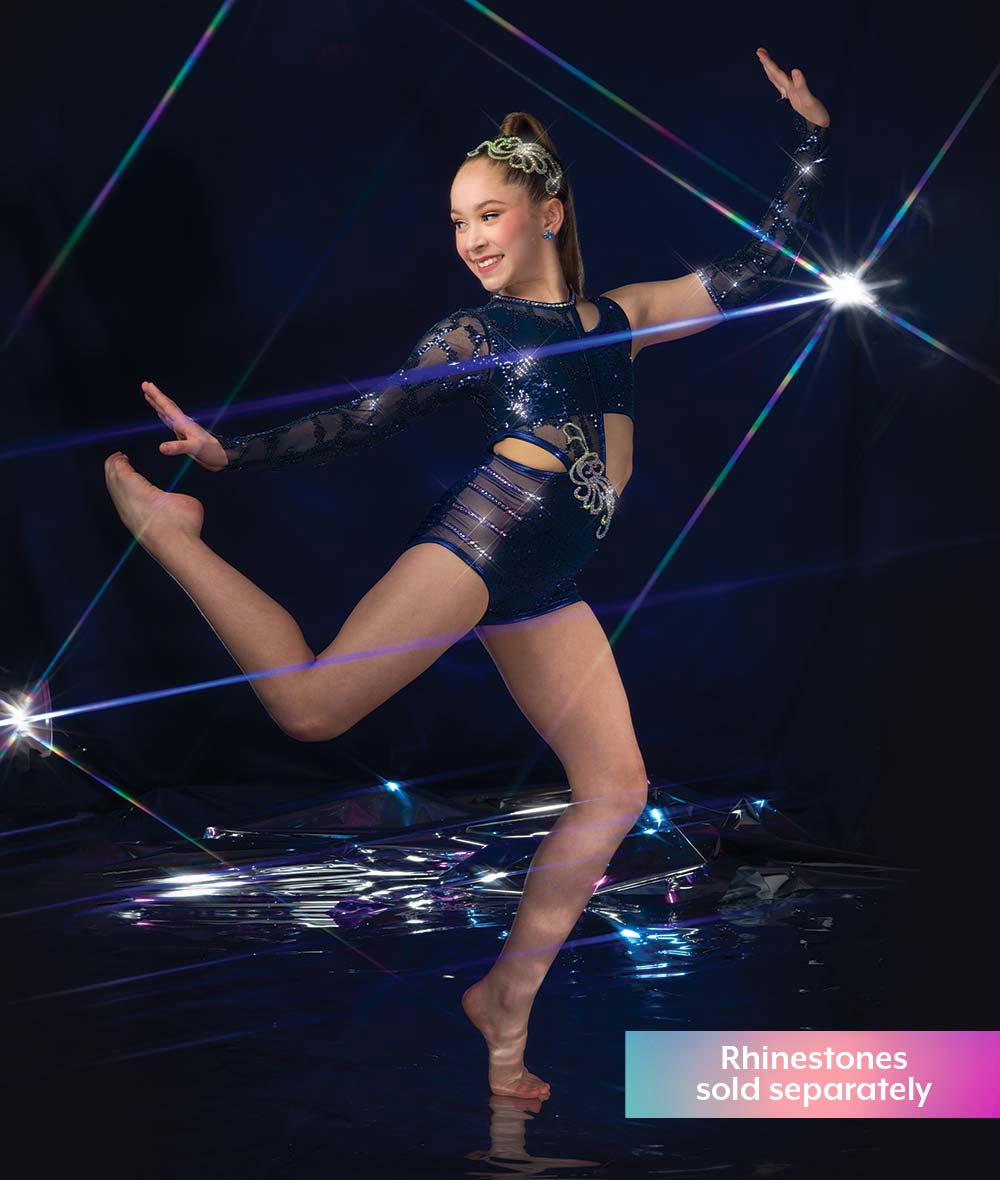 C119 Tension – Sequin One-Sleeve Dance Costume Leotard with Rhinestone Applique for Competition, Recital & Stage Performance