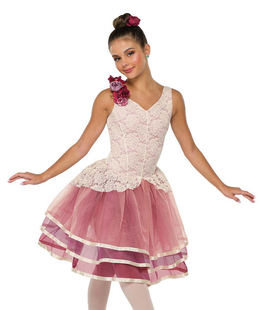 26026Y Voila – Elegant Lace Ballet Dress with Organza Skirt and Floral Accent