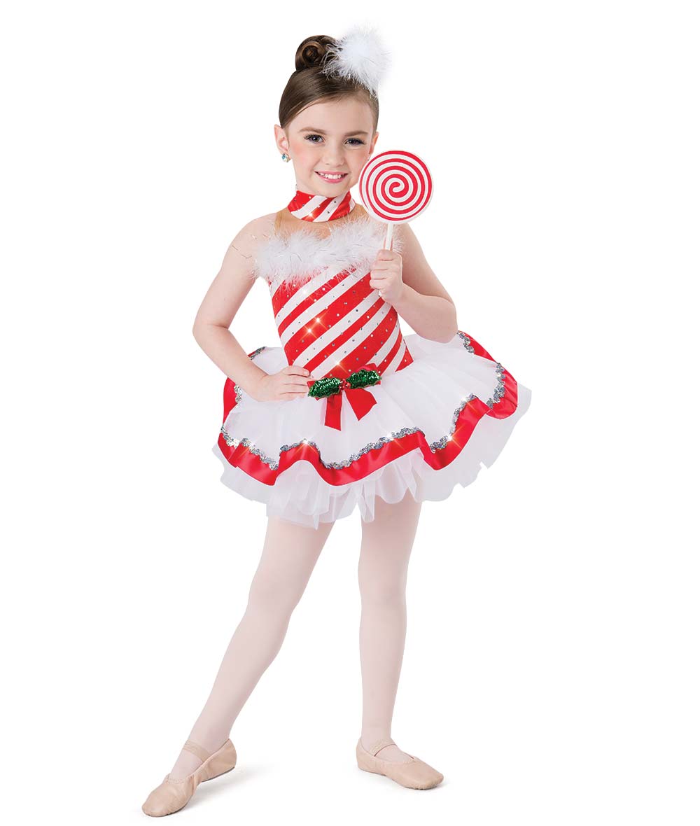 H533Y Peppermint Cane Short Tutu – Holiday Striped Leotard with Red & White Tutu