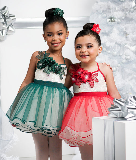 25133Y You're Everything – Toddler Holiday Dance Dress with Floral Appliqué and Organza Tutu