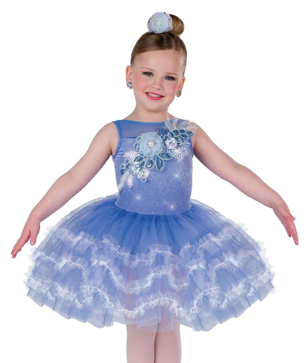 26151Y Little April Shower – Periwinkle Glitter Tutu Dress with Floral Appliqué for Ballet & Recital