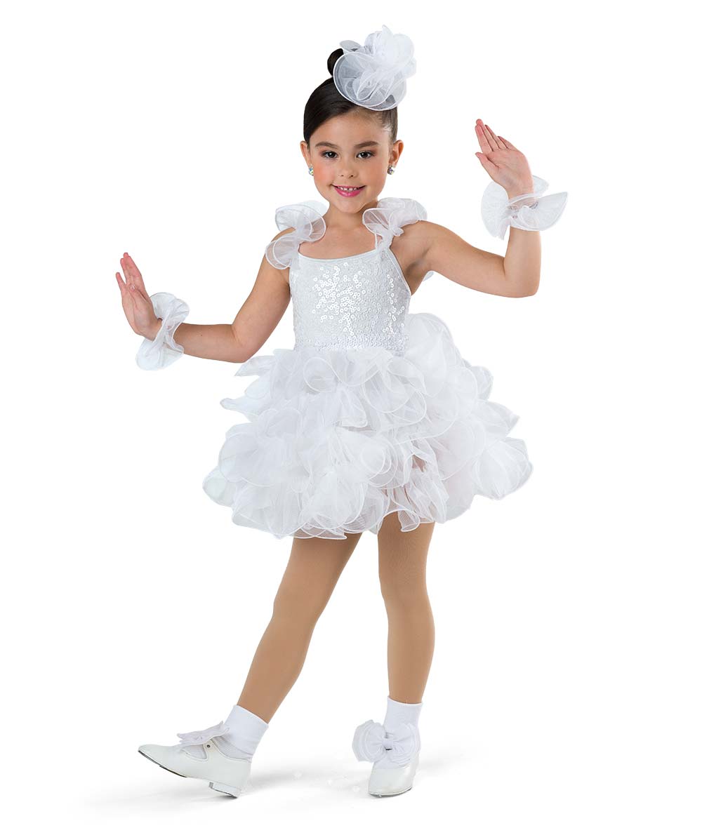H676Y Snow Day – White Holiday Dance Costume with Curly Organza Tutu