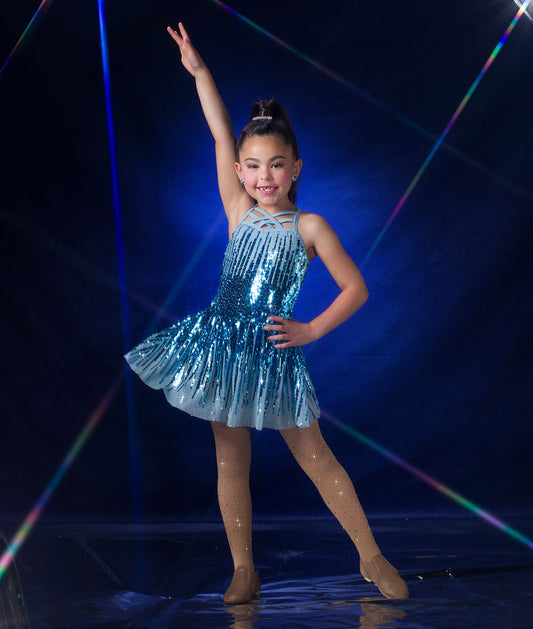 H669Y Snowlight – Light Blue Ombre Sequin Dance Dress with Built-in Leotard for Winter Recitals