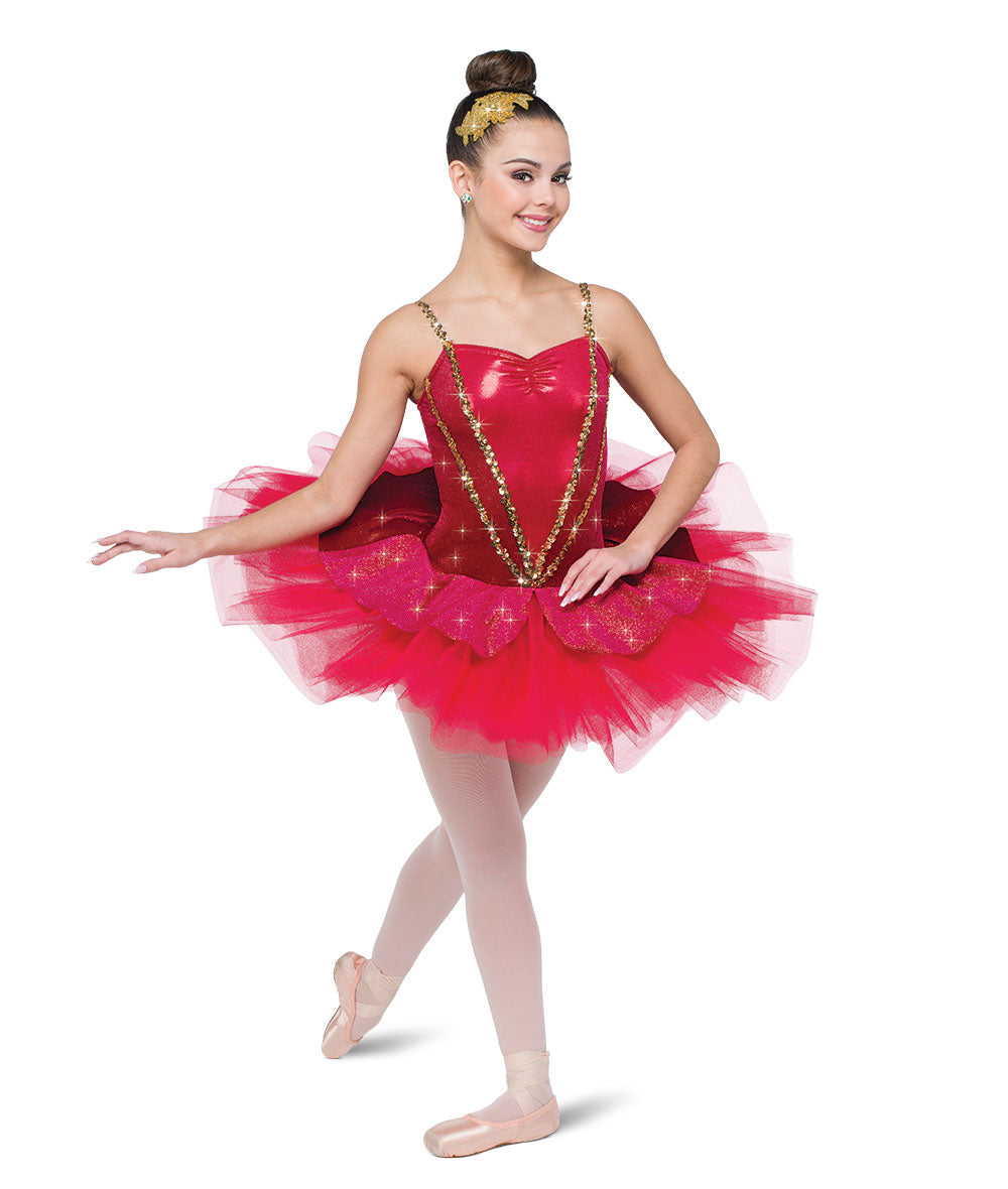 H704 Experience Platter – Classic Burgundy Holiday Ballet Tutu Dress with Glitter Velvet Bodice