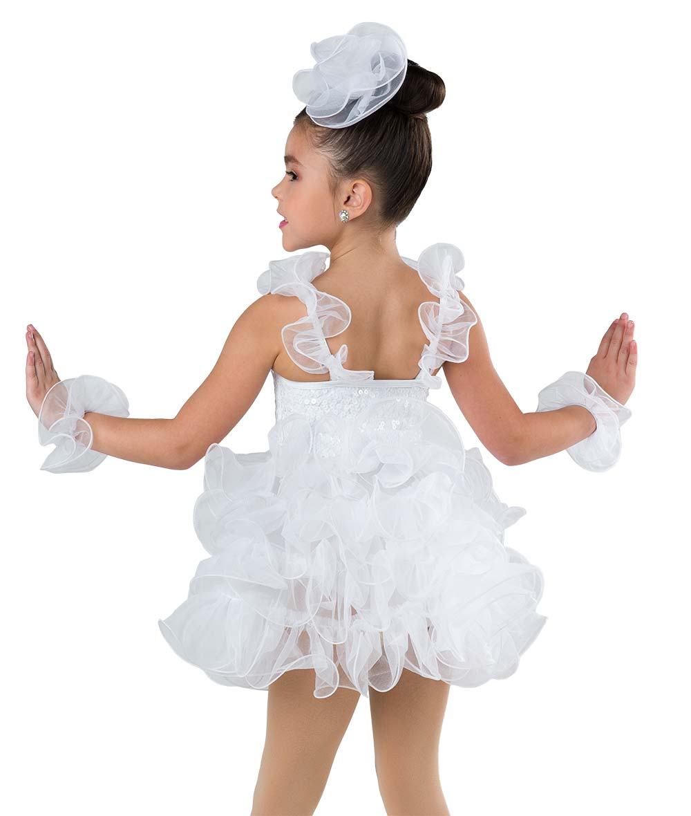 H676Y Snow Day – White Holiday Dance Costume with Curly Organza Tutu