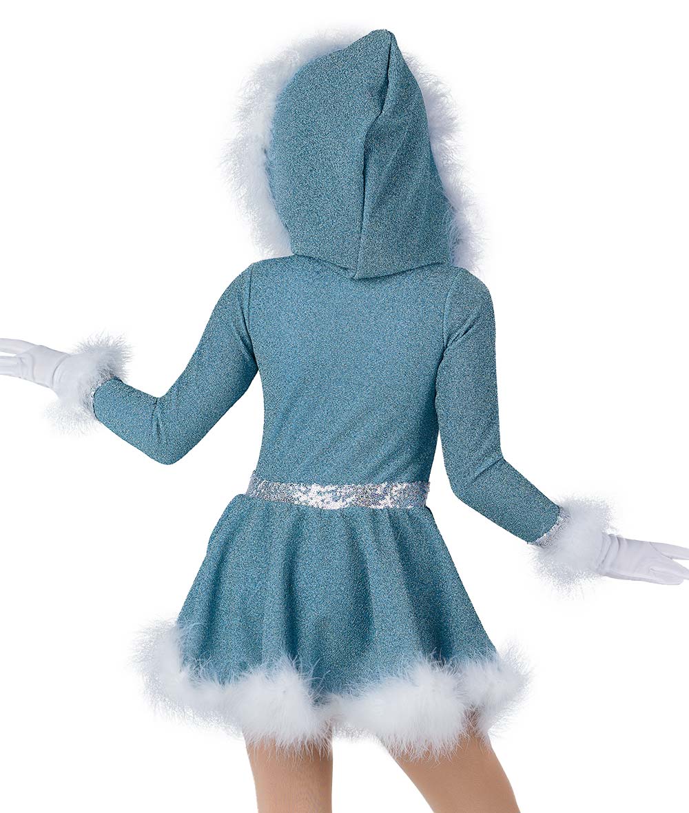 H679Y Snowglobe – Glitter Holiday Dance Dress with Hood and Marabou Trim