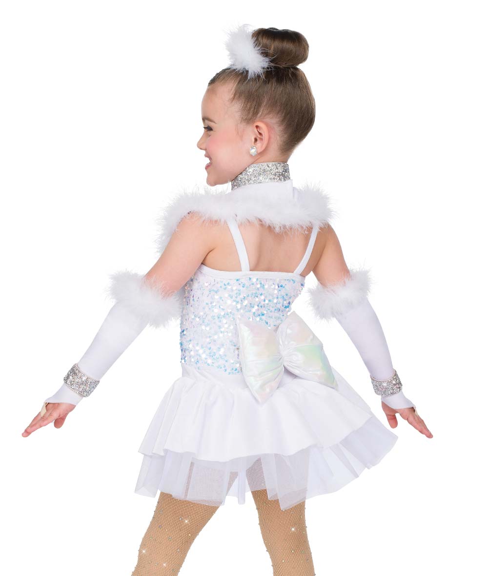 H710 One Wish – White Sequin Holiday Dance Costume with Marabou Trim