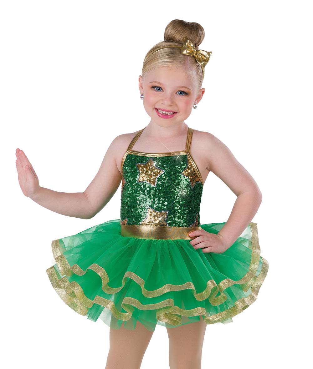 26040 Star on Top – Holiday Dance Costume with Sequin Star Leotard and Green Tutu