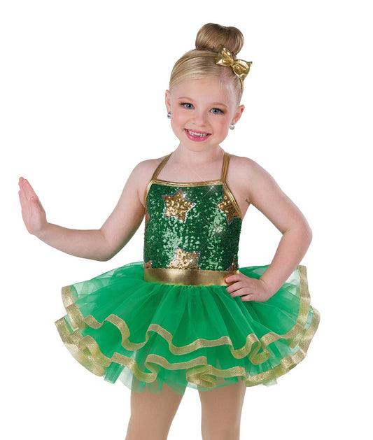 26040 Star on Top – Holiday Dance Costume with Sequin Star Leotard and Green Tutu
