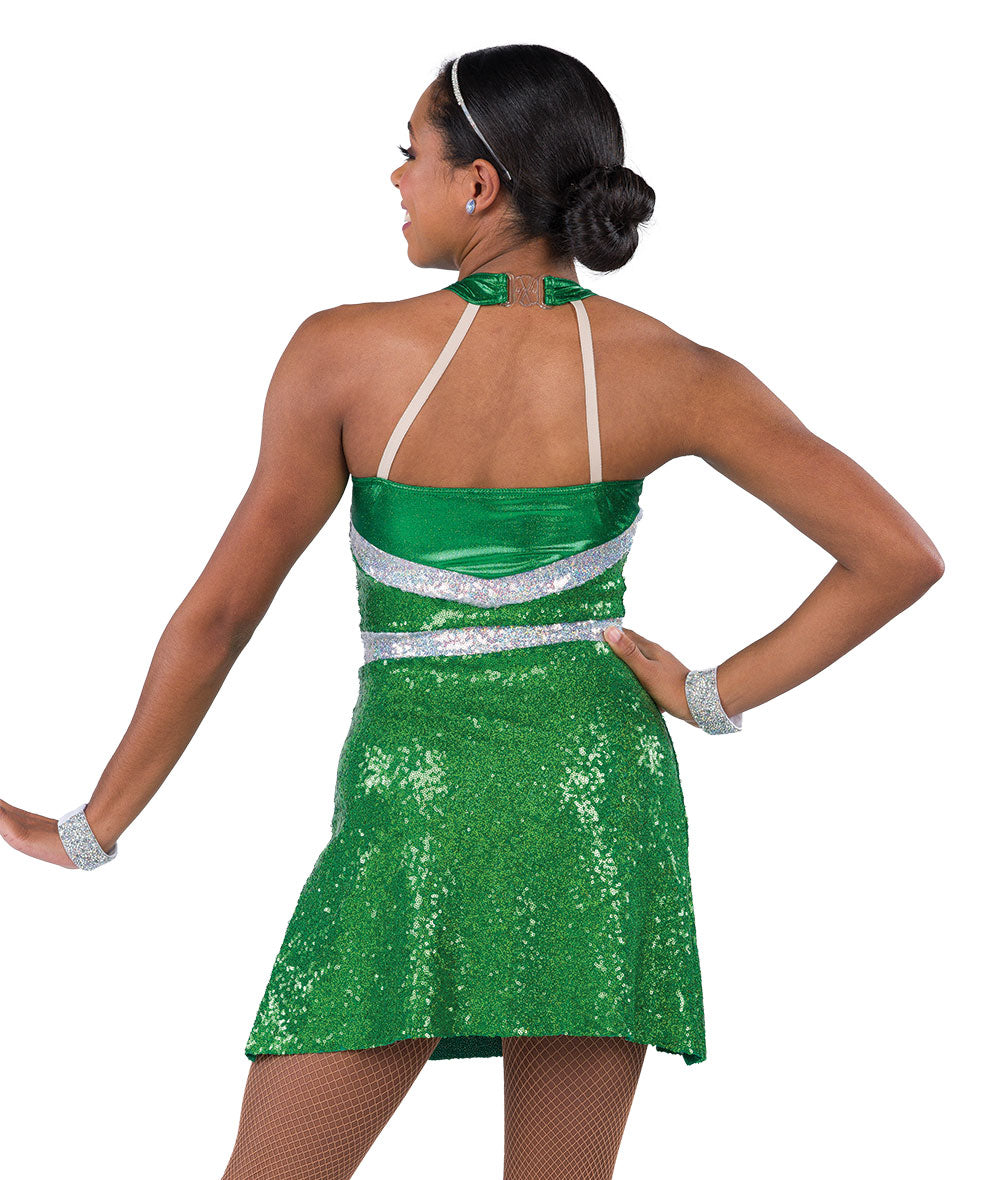 H594N Jing-a-Ling – Holiday Sequin Dance Dress with Foil Accents and Built-in Leotard