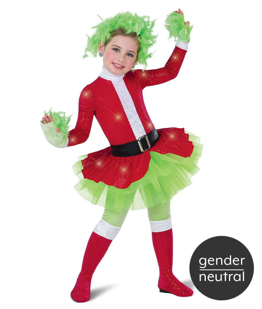 H682 Mean One – Gender-Neutral Grinch-Inspired Holiday Dance Costume with Tutu