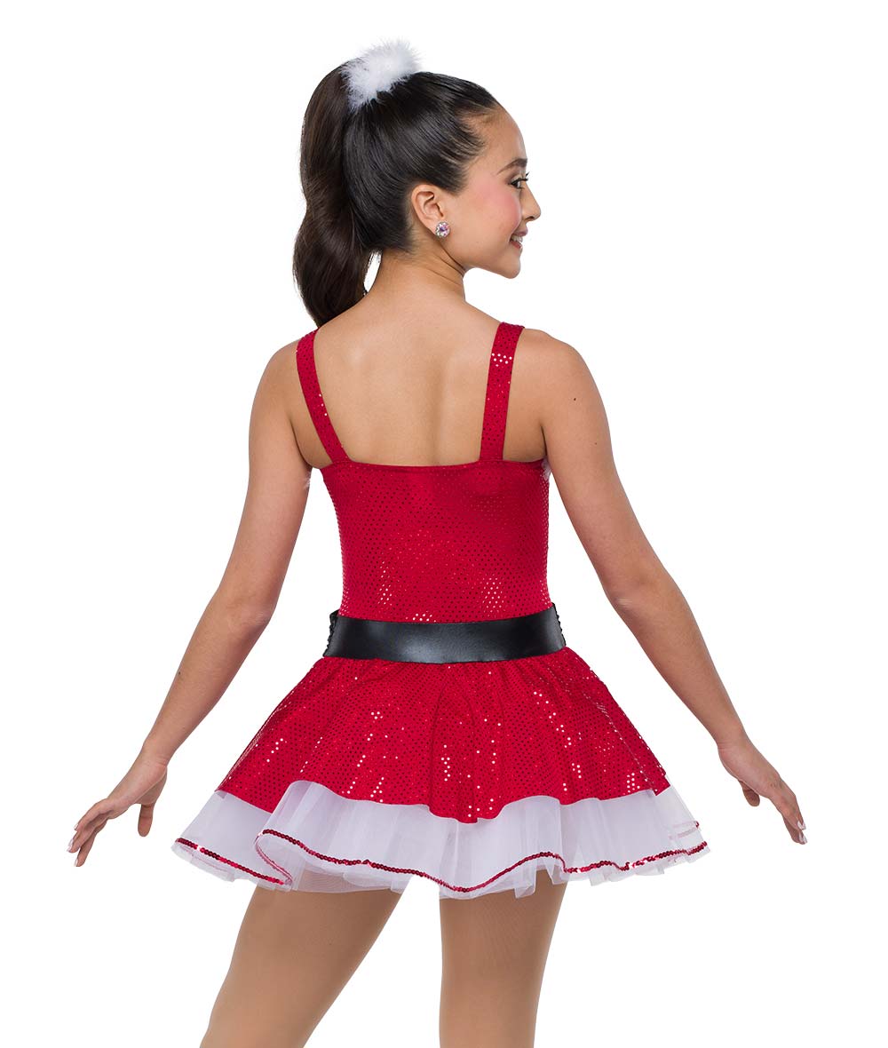 H712 Dear Santa – Red Sequin Holiday Dance Dress with Marabou Trim and Belt