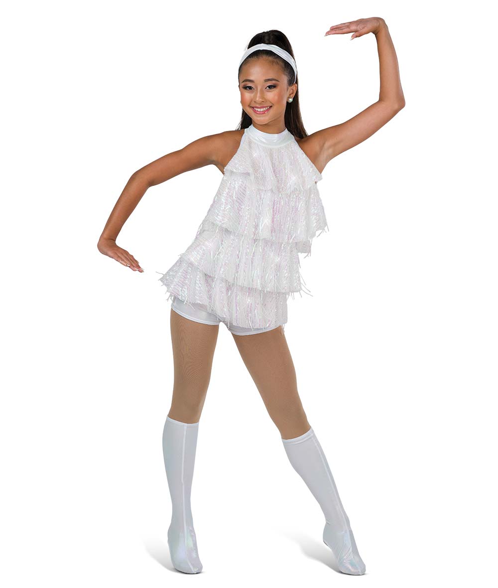 H674 Only When It Snows – Tiered Holiday Dance Tunic with Iridescent Sequins and Hologram Shortall