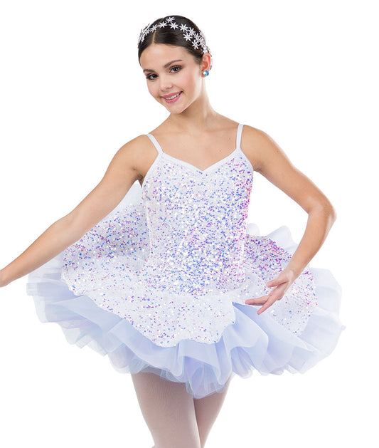 H611 Winter Waltz Platter – Iridescent White Sequin Ballet Costume with Organza Tutu