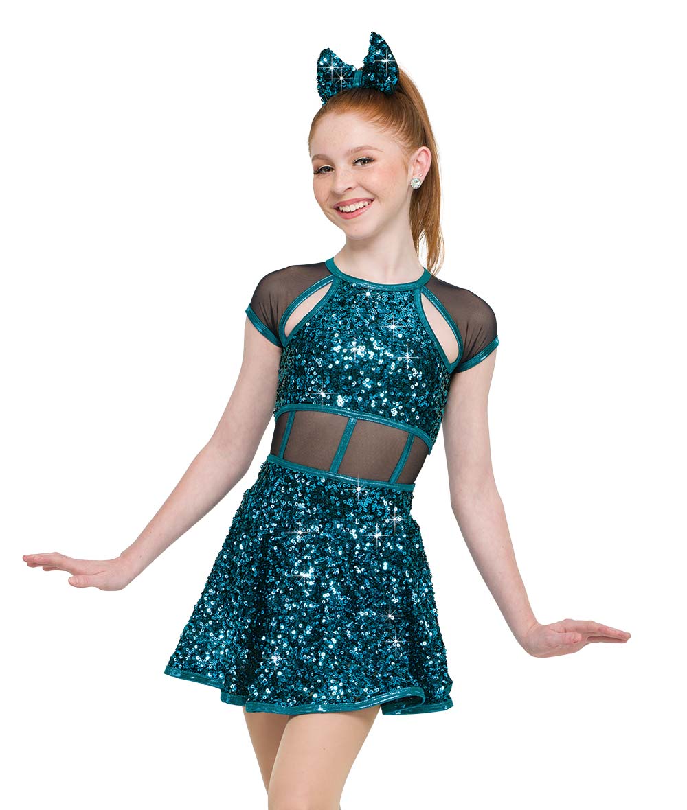 26243 I Don’t Wanna Wait – Sparkle Mesh Dance Dress with Foil Trim & Sequin Skirt