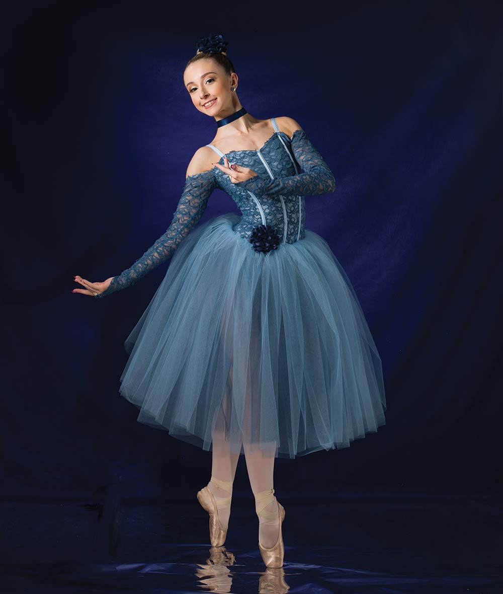 26348 L’Inverno – Floral Lace Ballet Costume with Long Sleeves and Tulle Tutu