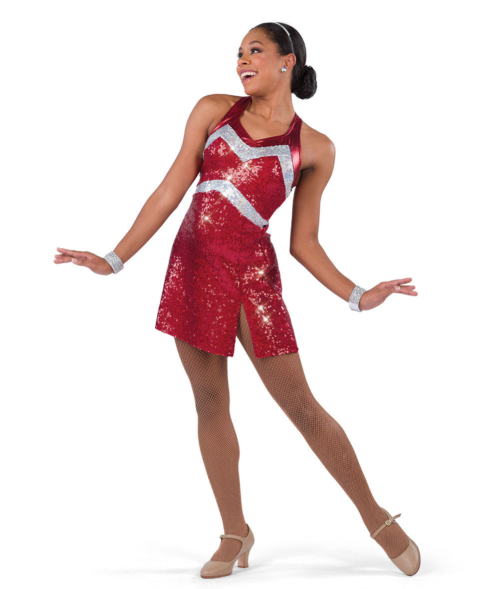 H594N Jing-a-Ling – Holiday Sequin Dance Dress with Foil Accents and Built-in Leotard