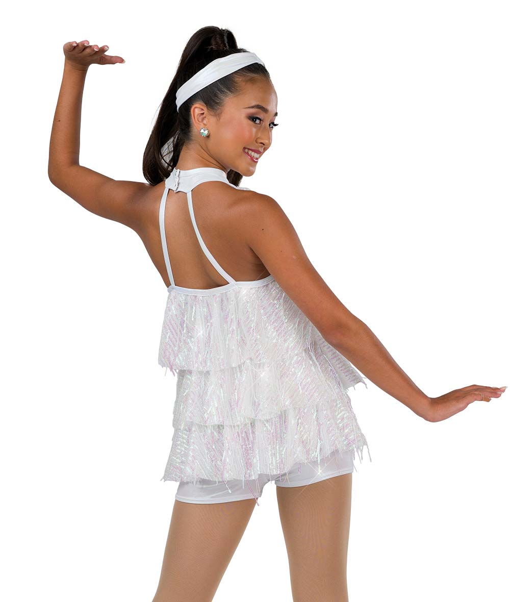 H674 Only When It Snows – Tiered Holiday Dance Tunic with Iridescent Sequins and Hologram Shortall