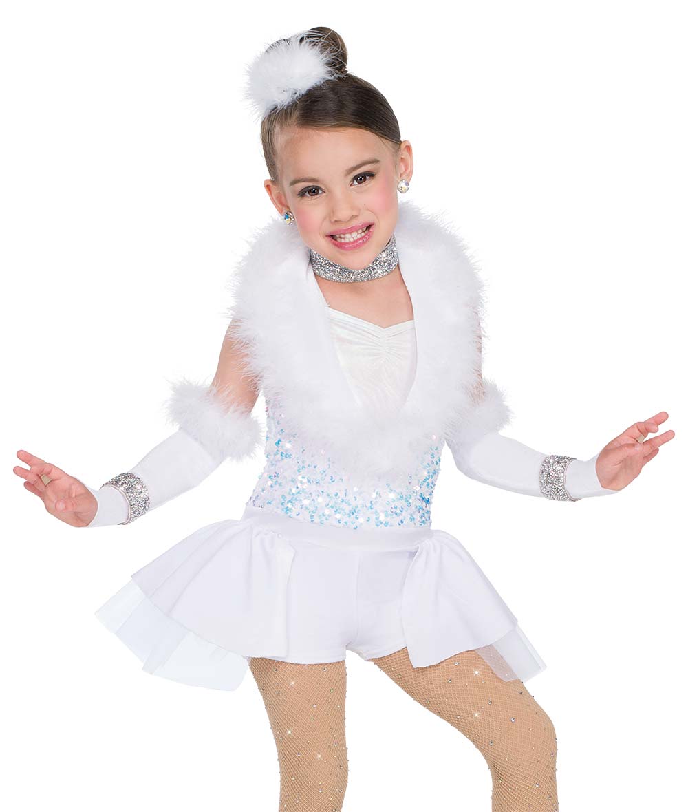 H710 One Wish – White Sequin Holiday Dance Costume with Marabou Trim