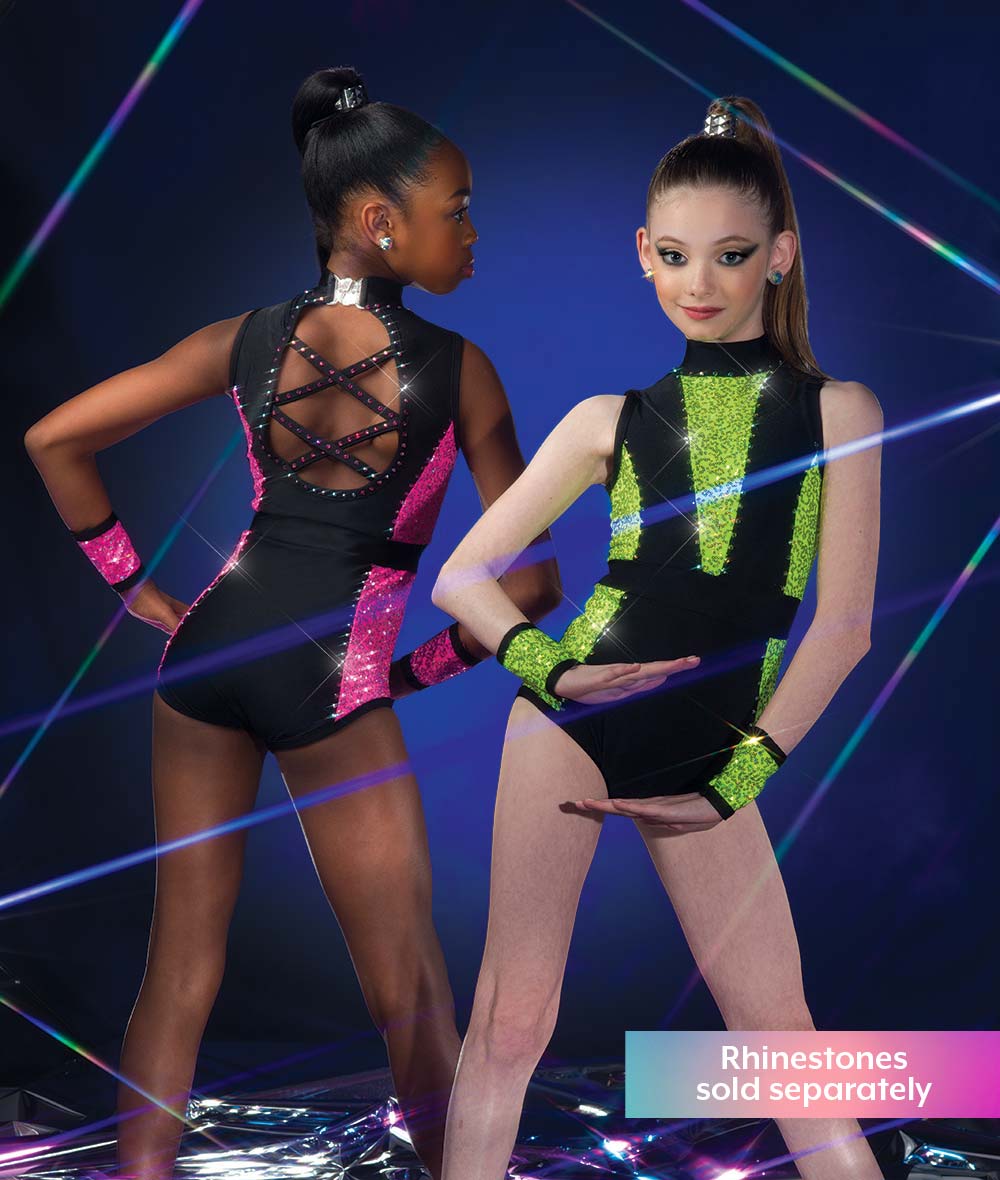 C100 Battle for the Beat – Sequin Spandex Color Block Dance Costume Leotard for Competition, Recital & Stage Performance