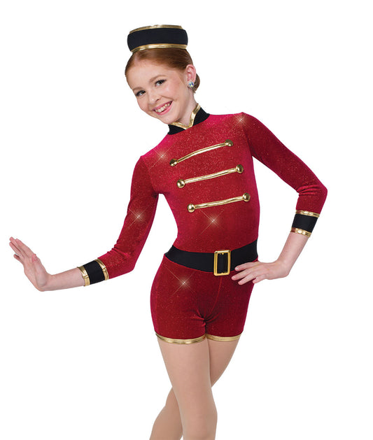 H667 Hot Chocolate – Red Glitter Velvet Nutcracker-Inspired Dance Costume with Hat & Belt