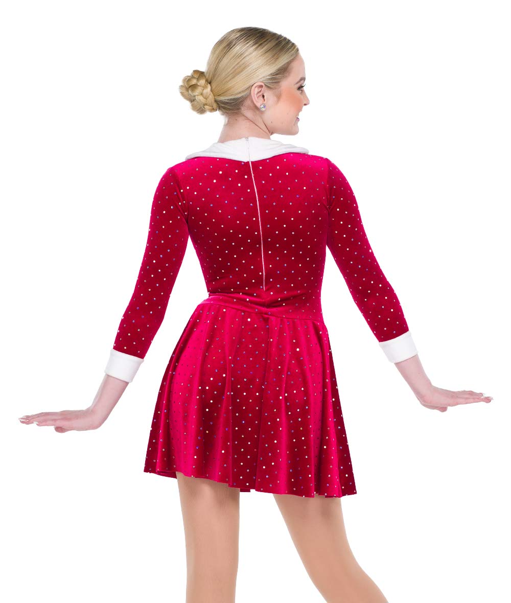 H684 I’ve Got My Love – Red Holiday Velvet Dance Dress with Fleece Trim and Holly Pin