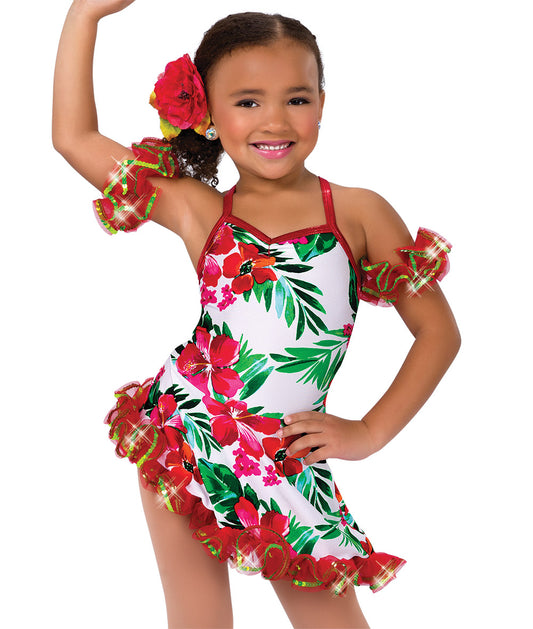 H412 Mele Kalikimaka – Girls’ Hawaiian Christmas Dance Dress with Red Floral Print
