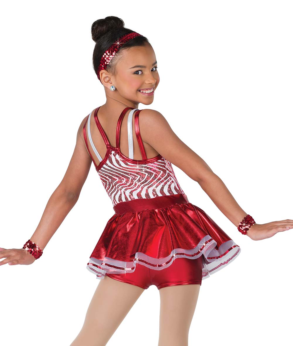 H687 Candy Cane Dreaming – Holiday Sequin Shortall Dress with Red Swirl and Sparkle Accessories