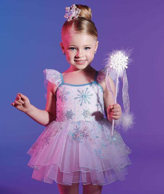 H657 Spirit of the Season – Sparkly Aqua Holiday Dance Costume with Snowflake Detail