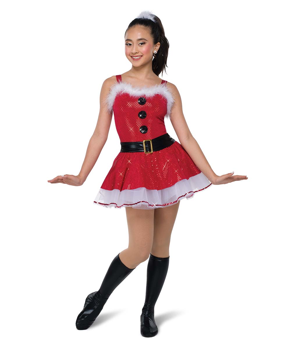 H712 Dear Santa – Red Sequin Holiday Dance Dress with Marabou Trim and Belt