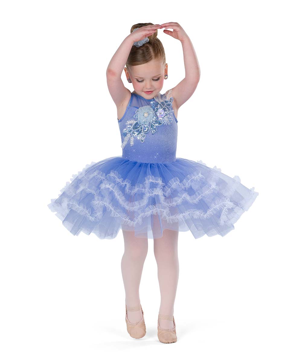 26151Y Little April Shower – Periwinkle Glitter Tutu Dress with Floral Appliqué for Ballet & Recital