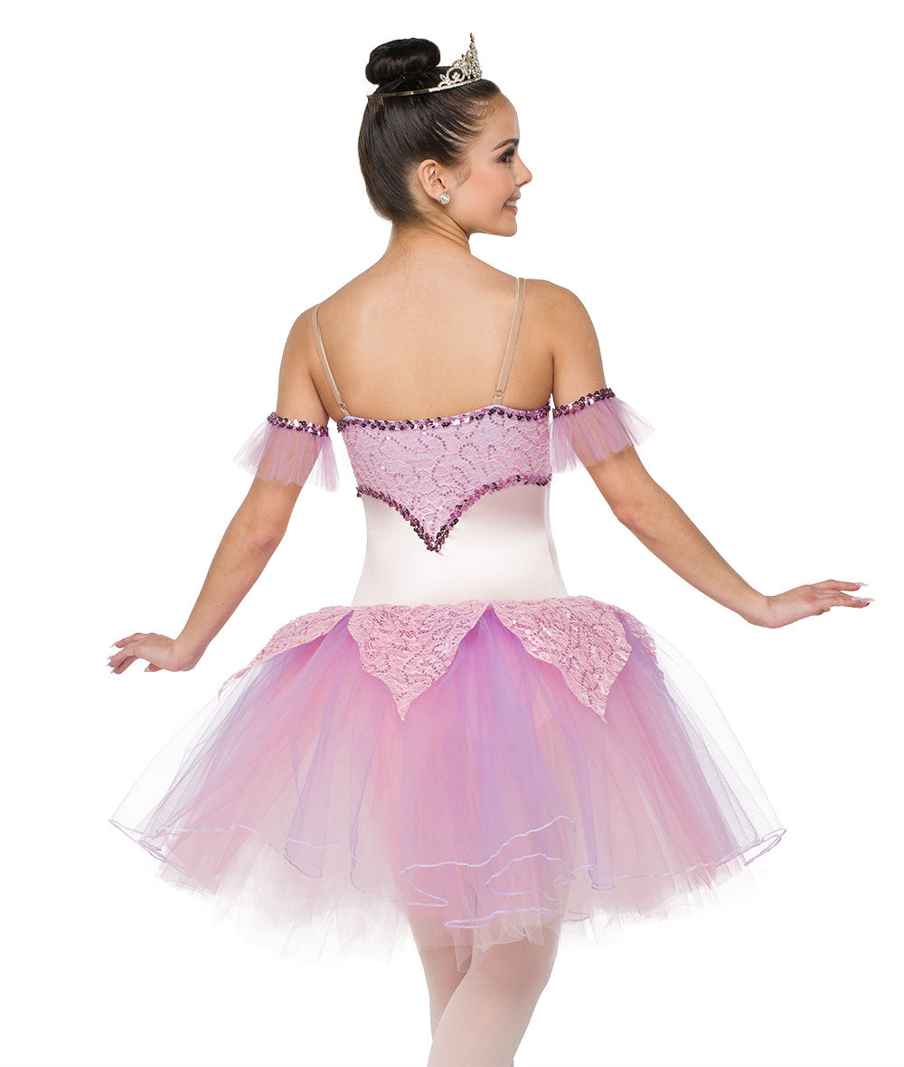H702 Sugarplum – Pink Sequin Ballet Costume with Floral Lace and Romantic Tulle Tutu