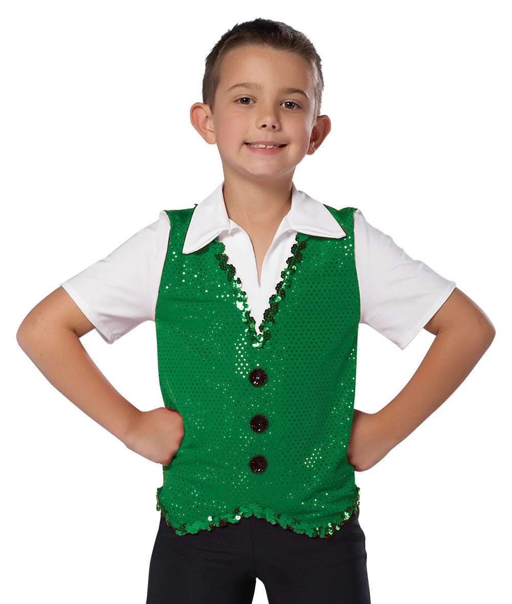 11358 Vested Shirt – Boys' Pullover Dance Shirt with Sequin Vest Look for Jazz and Holiday Performances