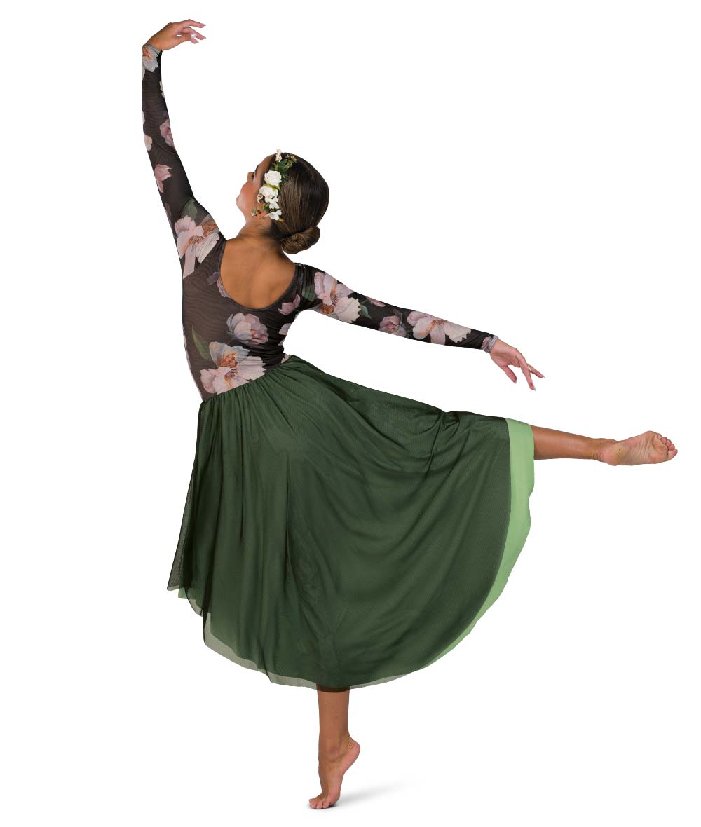 26043Y Wild Flower – Long Sleeve Floral Mesh Lyrical Dance Dress with Underskirt