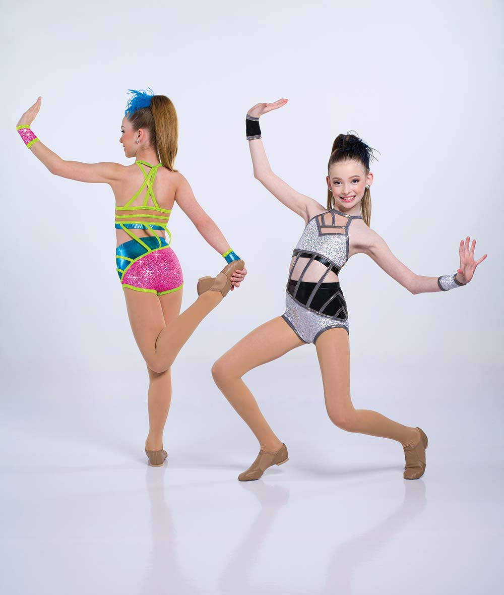 C103 Elevate – Sequin Spandex Foil Dance Costume Leotard with Open Midriff for Competition, Recital & Stage Performance