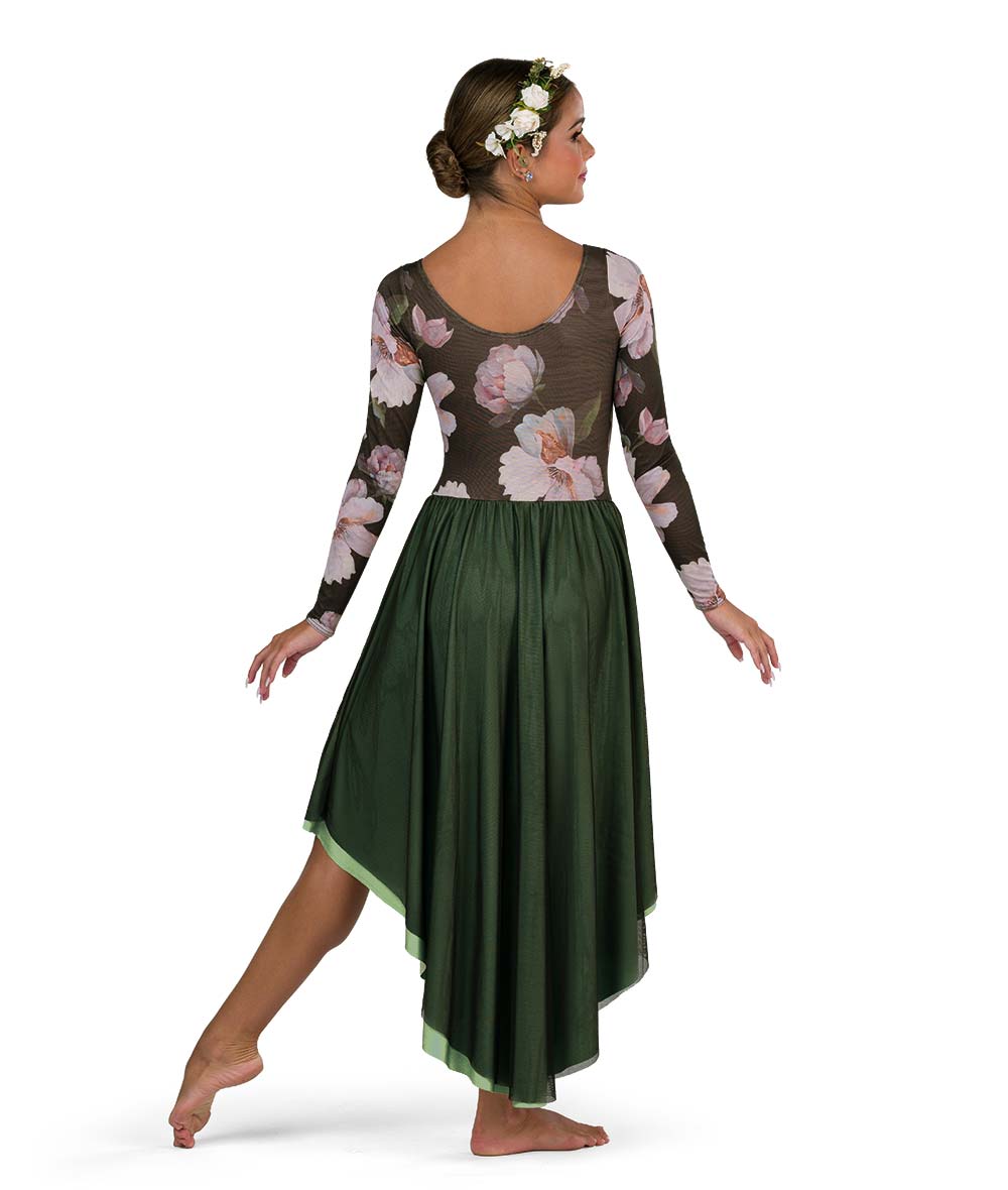 26043Y Wild Flower – Long Sleeve Floral Mesh Lyrical Dance Dress with Underskirt