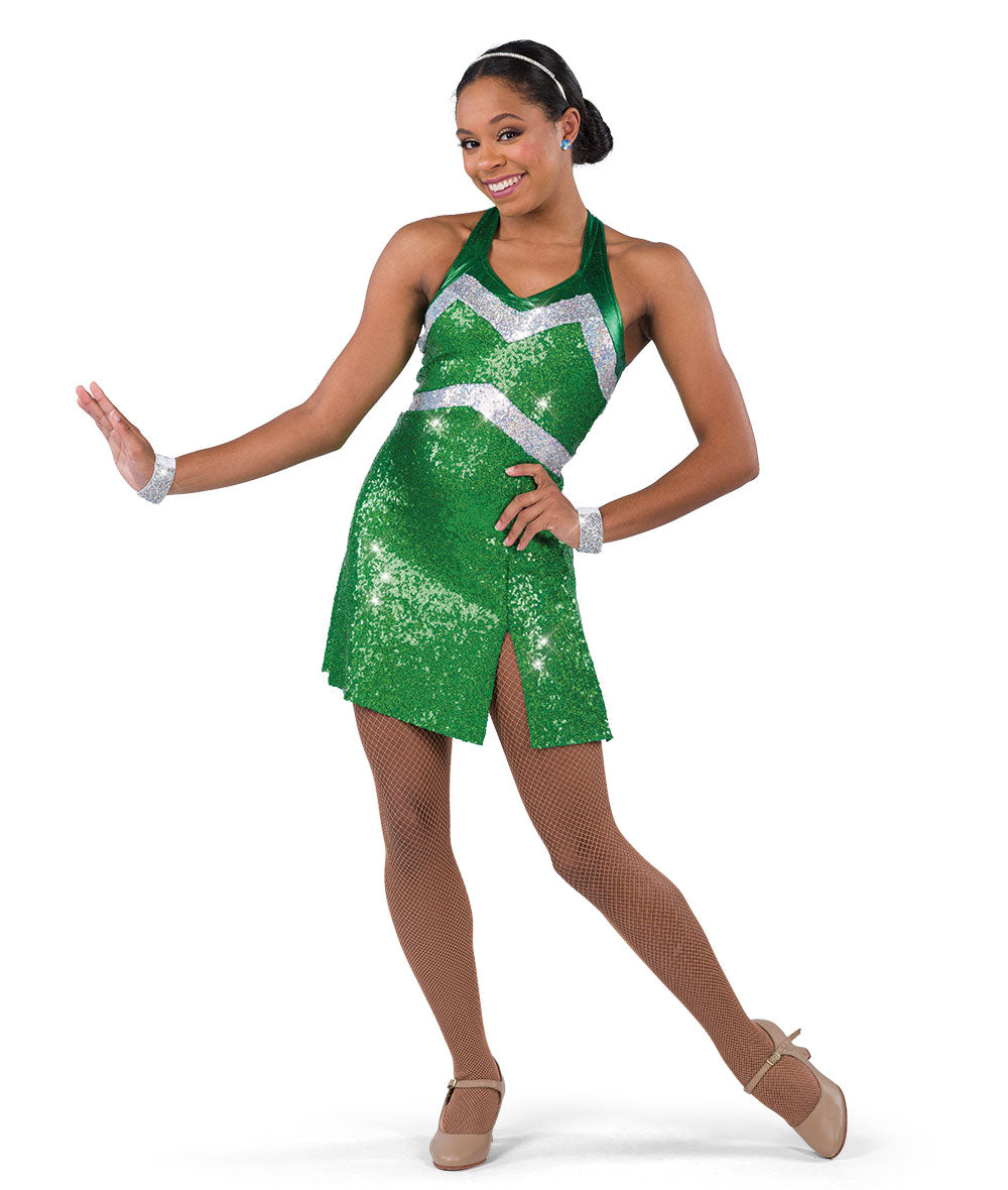 H594N Jing-a-Ling – Holiday Sequin Dance Dress with Foil Accents and Built-in Leotard