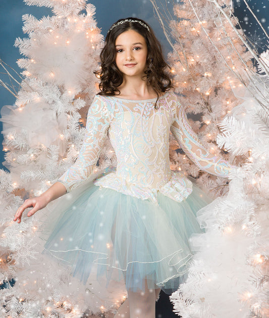 H550Y Near Light – Ivory Holiday Ballet Dress with Tulle Tutu and Sequin Mesh Bodice