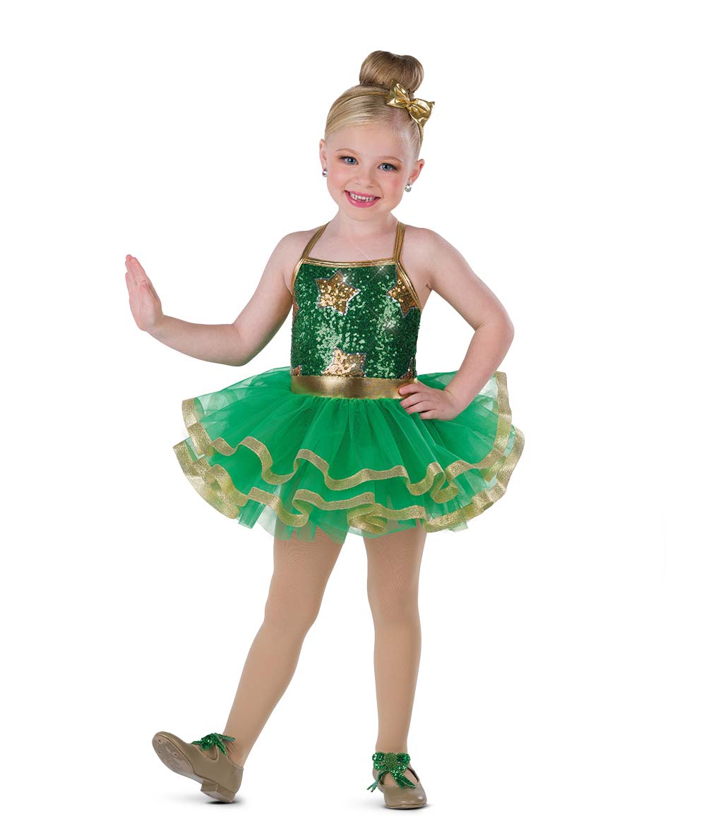 26040 Star on Top – Holiday Dance Costume with Sequin Star Leotard and Green Tutu