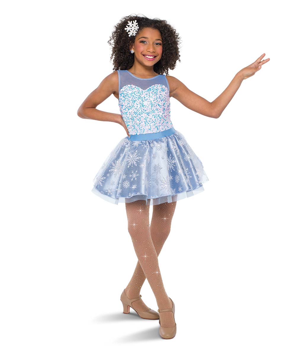 H690 Cold Cold Winter – Light Blue Holiday Dance Dress with Snowflake Overlay