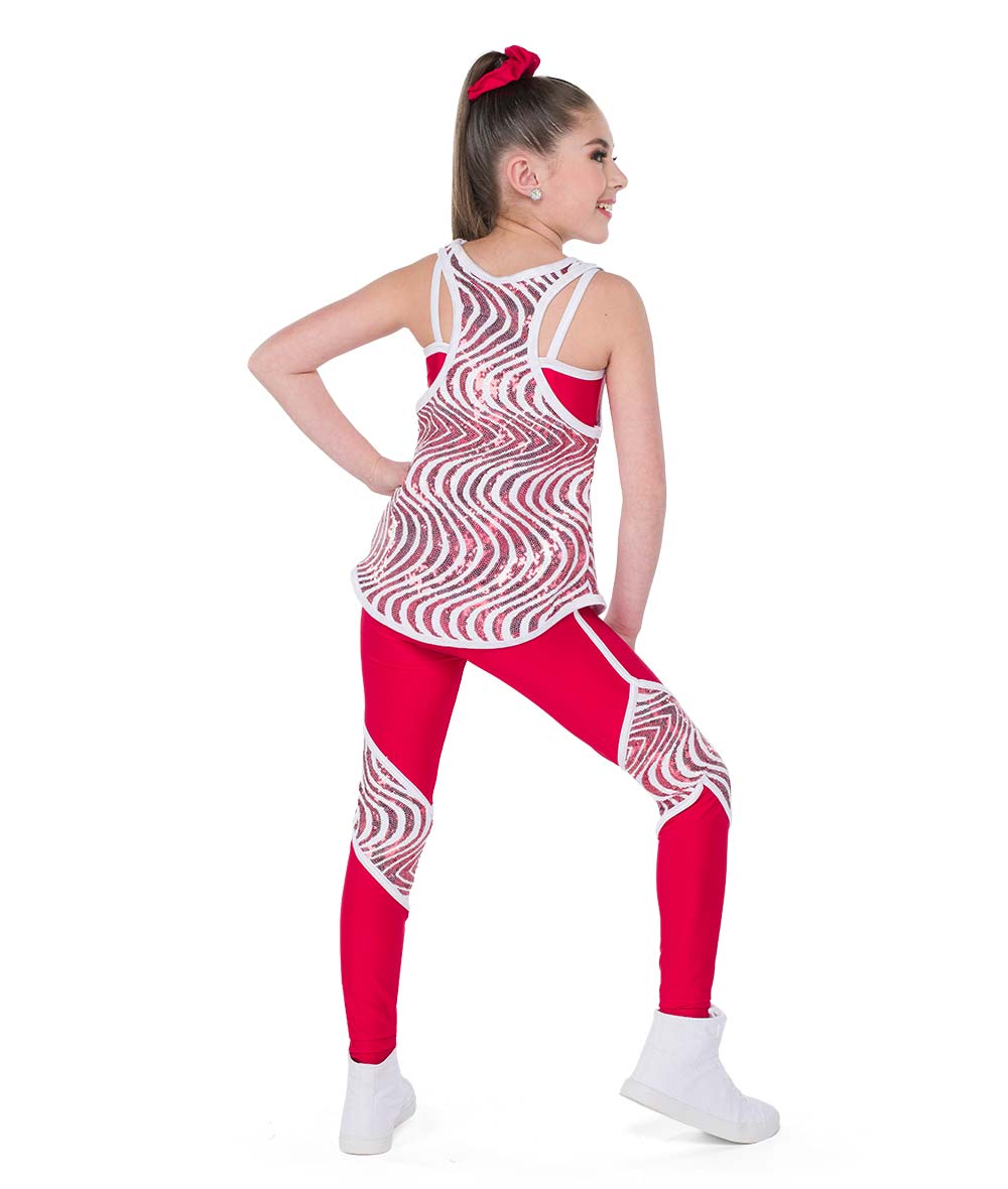 H706 Slay Ride – Red Holiday Dance Set with Sequin Tank, Leggings & Scrunchee