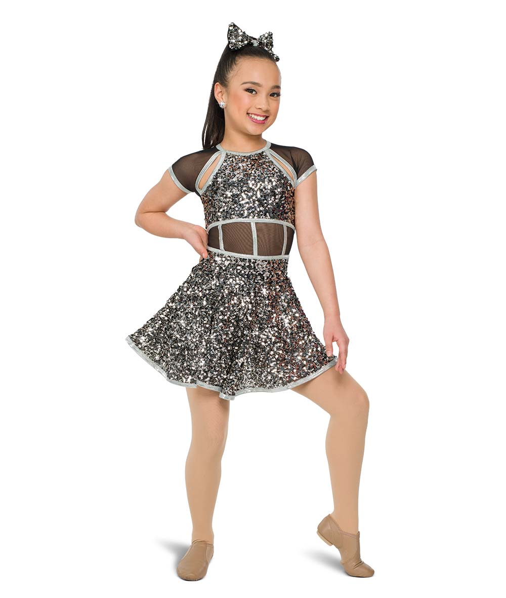 26243 I Don’t Wanna Wait – Sparkle Mesh Dance Dress with Foil Trim & Sequin Skirt