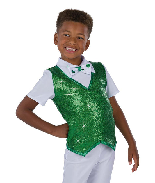 H671 Wrap Me Up Boy Shirt – Holiday Boys' Dance Top with Sequin Vest and Bow Tie